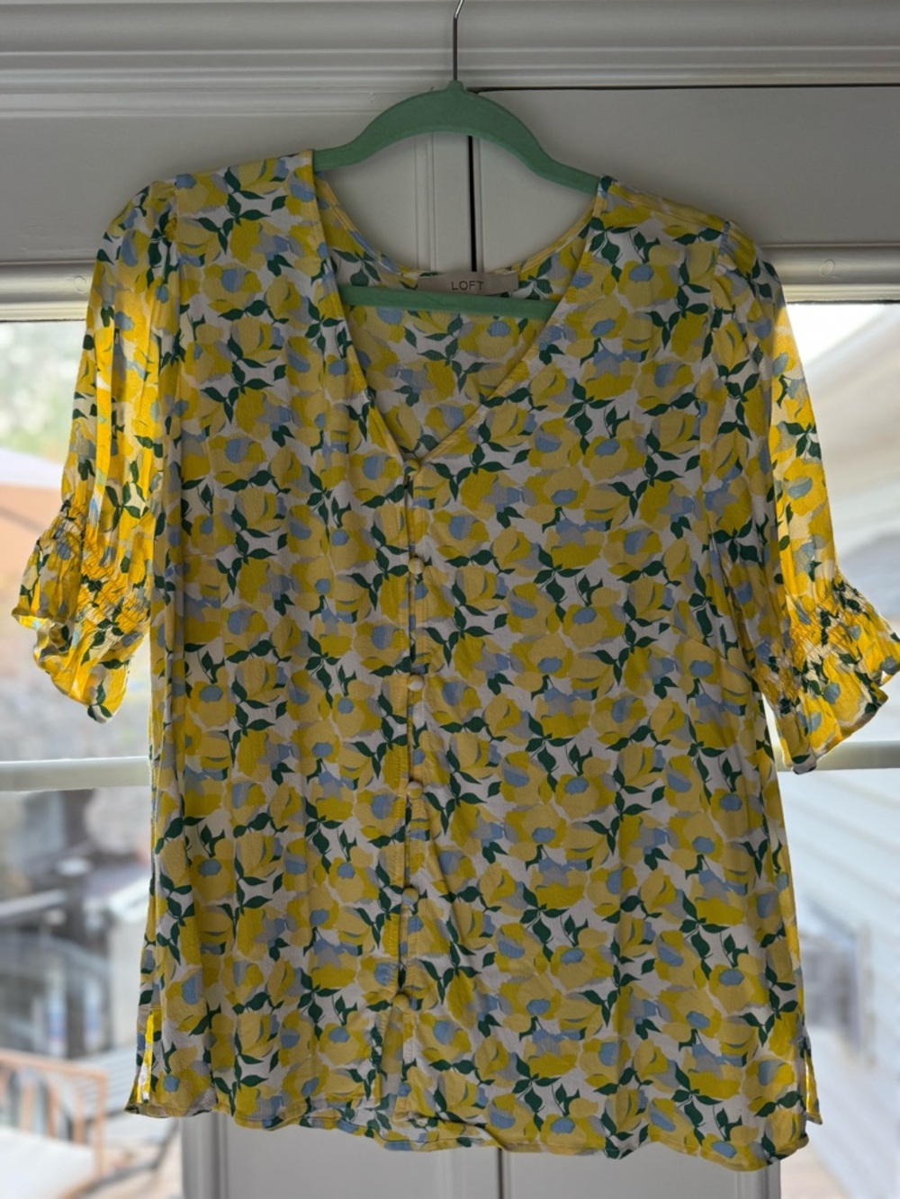 LOFT Yellow and Green Floral Blouse